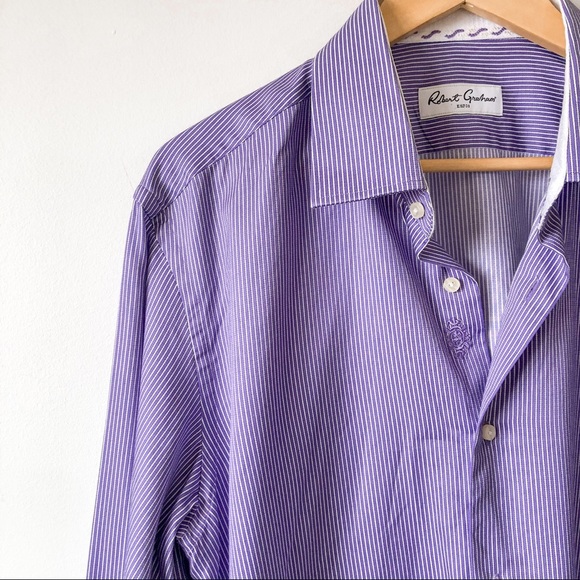 Robert Graham Purple White Striped Dress Shirt 43 / 17 - Picture 2 of 10